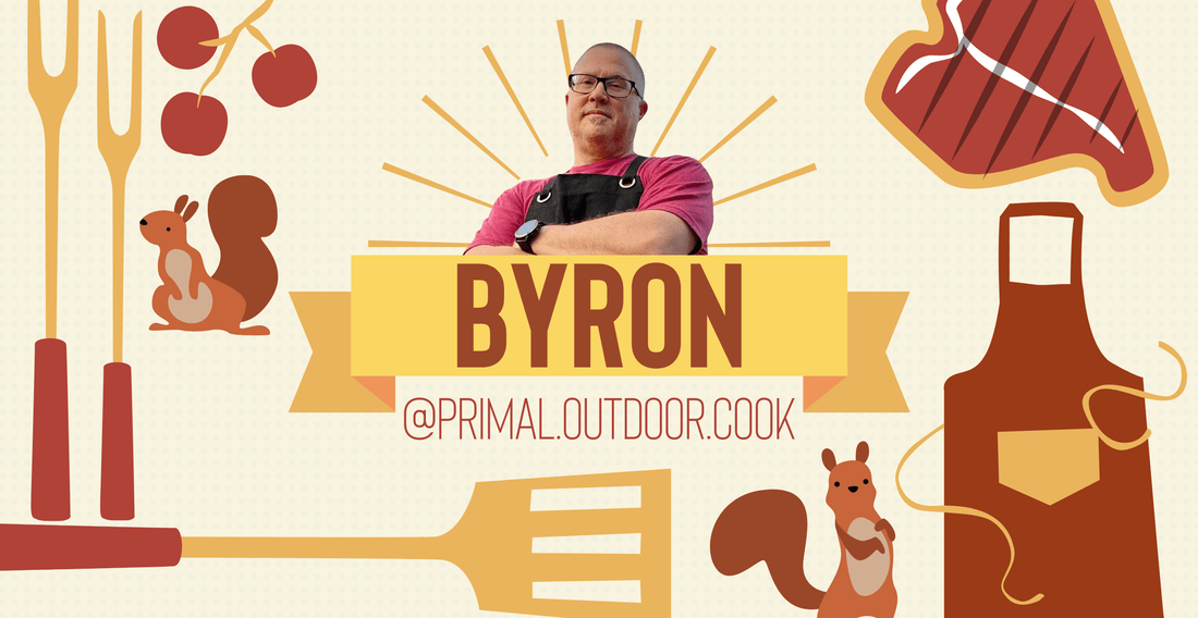 Portrait of Byron. Text: Byron @primal.outdoor.cook
