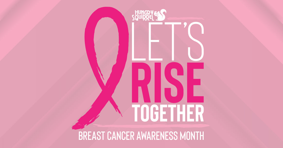 Let's rise together breast cancer awareness month - pink brush stroke in shape of ribbon