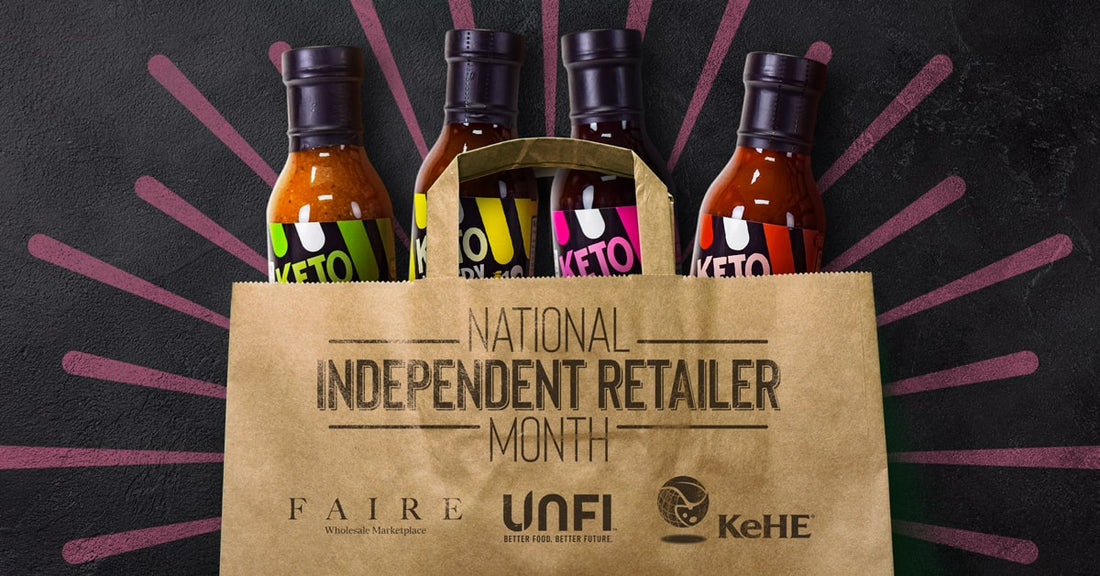 Image of Hungry Squirrel Sauces in a shopping bag. Text on the shopping bag:National independent Retailer Month