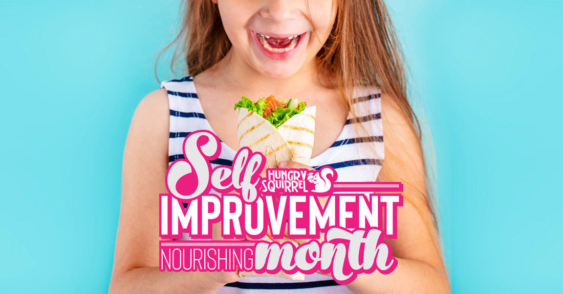 Self improvement nourishing month - child eating a healthy wrap