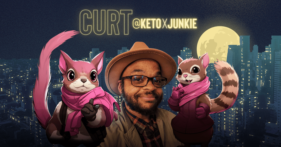 Portrait of Curt in between two squirrels - Curt @ketoxjunkie