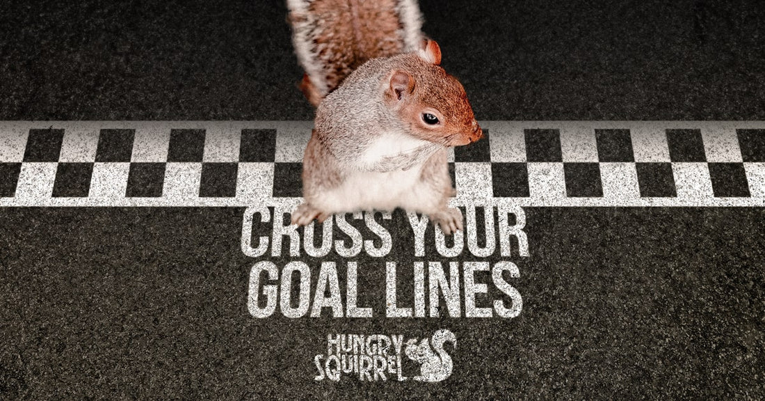 Cross your goal lines - squirrel crossing the checkered finish line