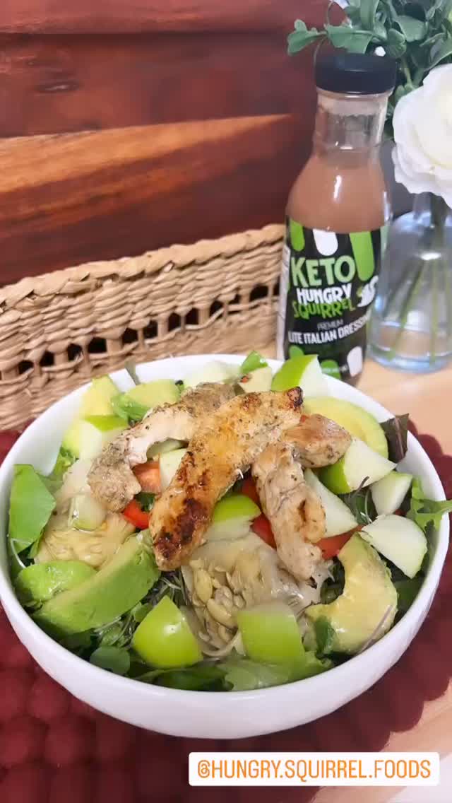 A Bowl of Keto Salad with Hungry Squirrel Italian Lite Dressing. - From Instagram follower: @anna_loves_avocado