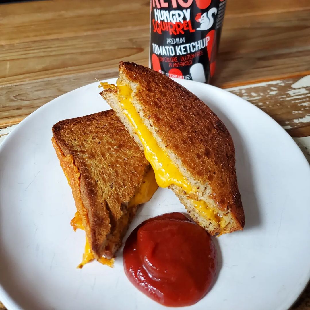 A plate of Air Fryer Grilled Cheese  with Hungry Squirrel Ketchup. - From Instagram follower:  @ketosuccesscoach
