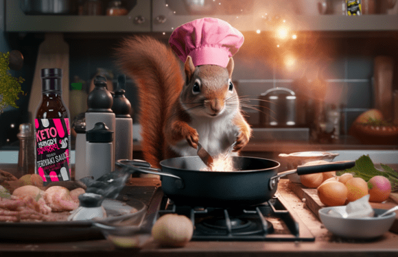 Squirrel cooking on a shallow pan with Teriyaki Sauce
