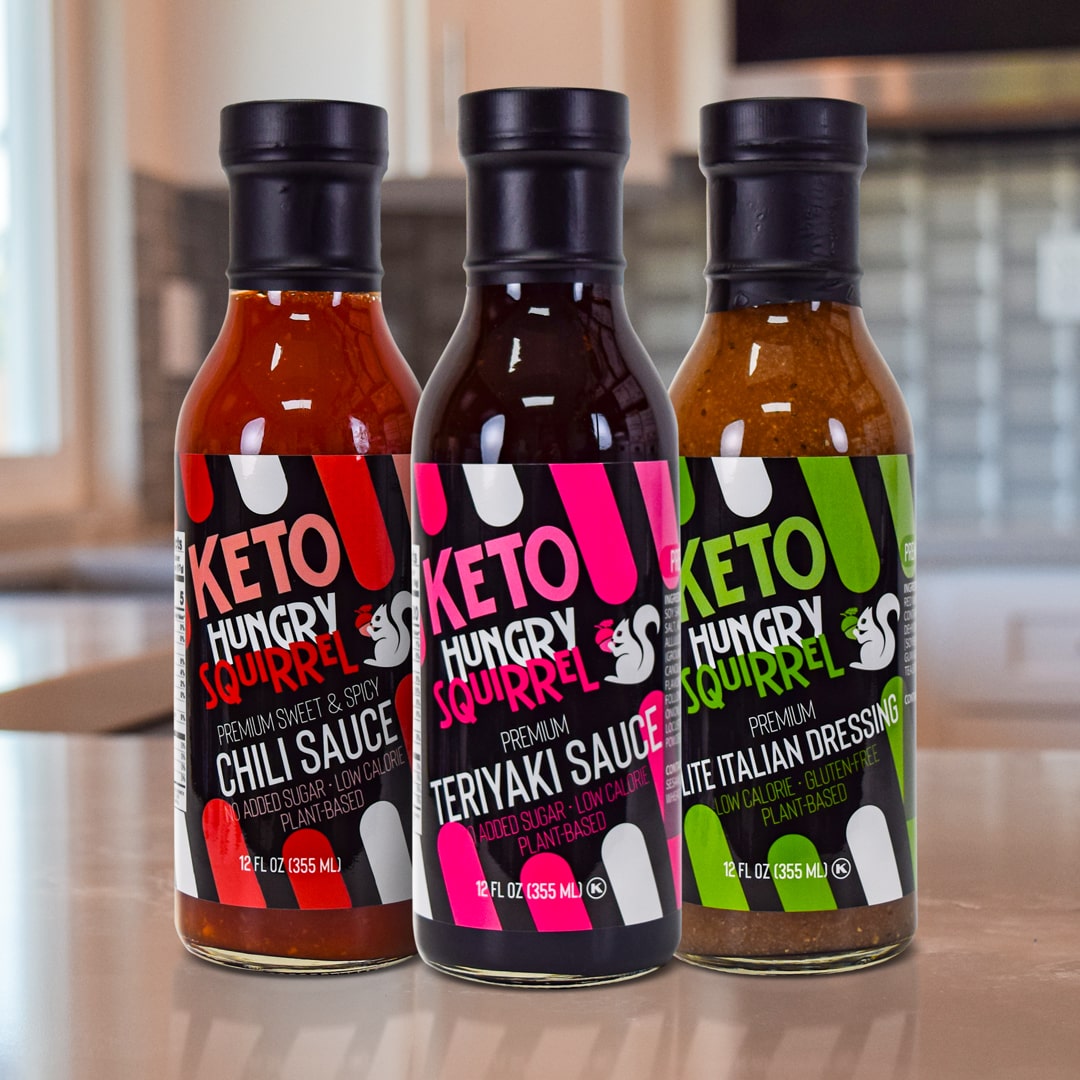 Best Seller Bundle Including Lite Italian Dressing, Chili and Teriyaki Sauce Products on top a kitchen counter
