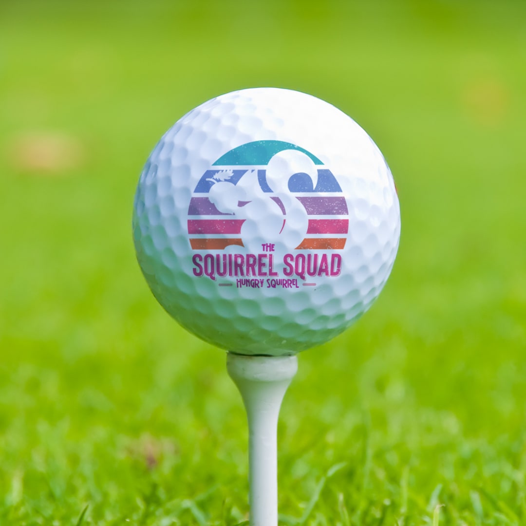 Golf Ball with The Squirrel Squad Hungry Squirrel logo