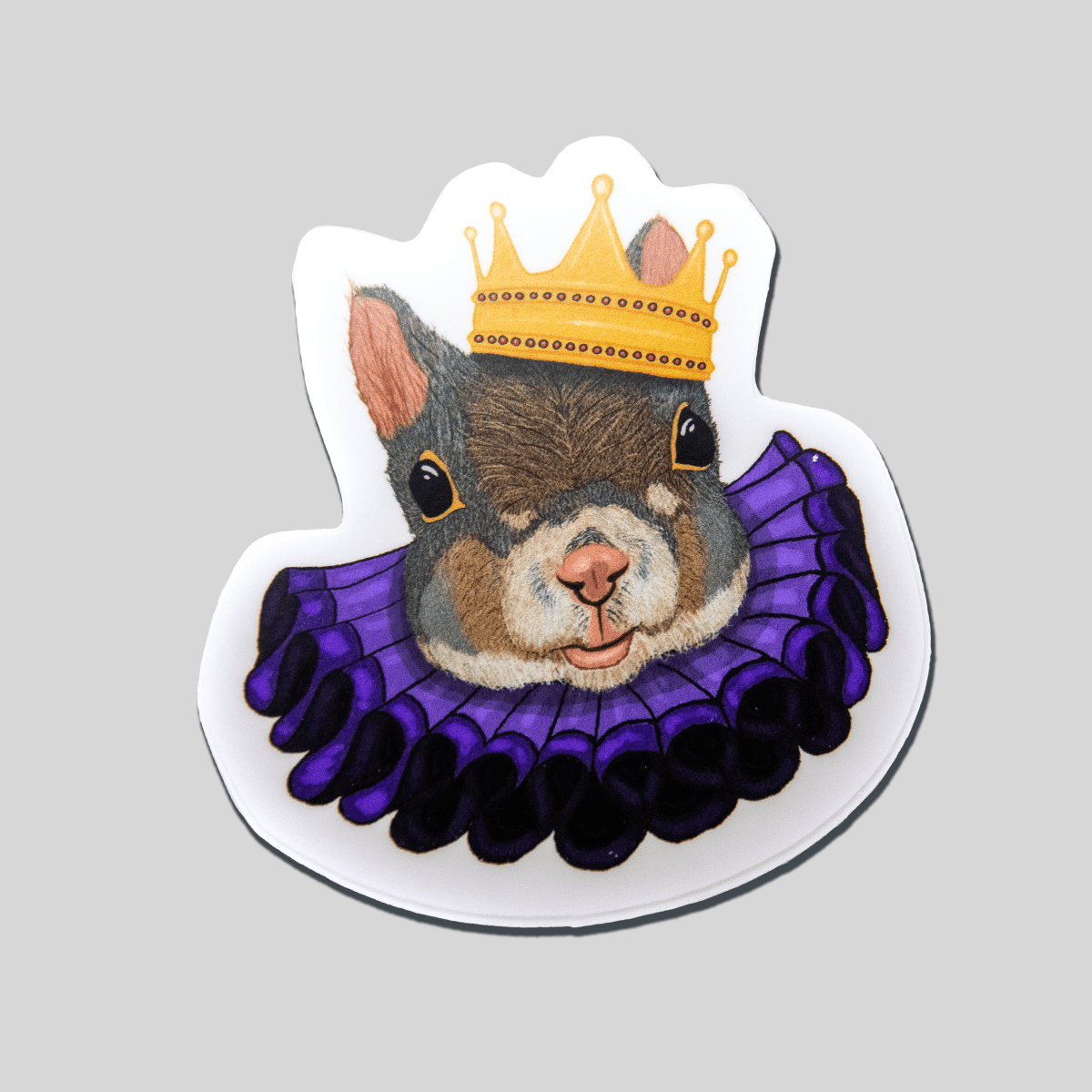 King Squirrel sticker over a gray background